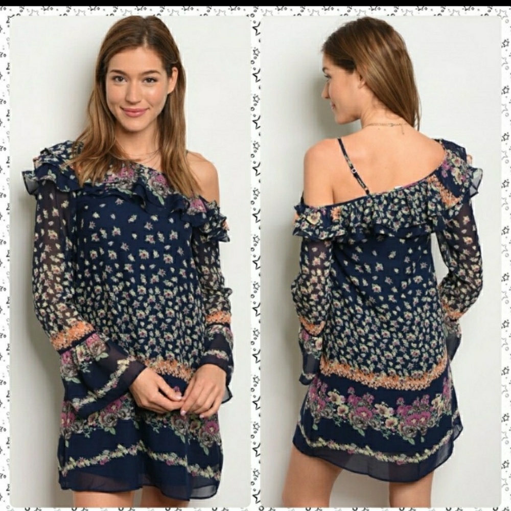VERY CHEERY FLORAL LINED OFF SHOULDER DRESS!